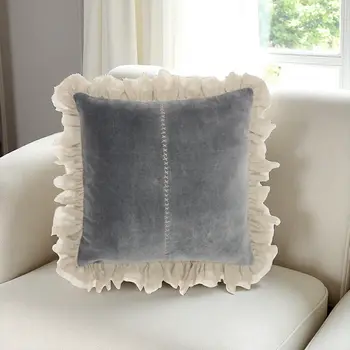 Wide Tasseled Marble Steel Blue Throw Pillow