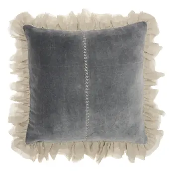 Wide Tasseled Marble Steel Blue Throw Pillow