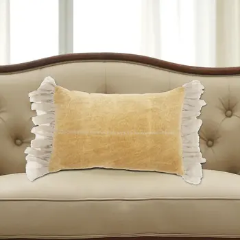 Wide Tasseled Marble Yellow Lumbar Pillow