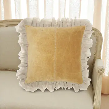 Wide Tasseled Marble Yellow Throw Pillow