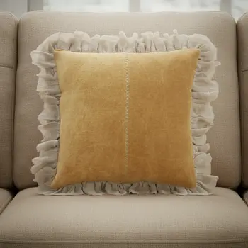 Wide Tasseled Marble Yellow Throw Pillow