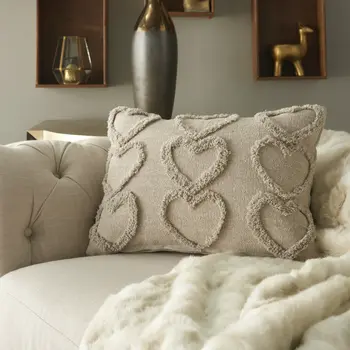 14" X 20" Gray Heart Cotton Throw Pillow