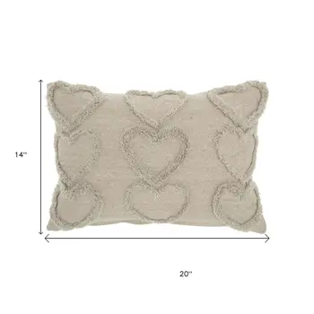 14" X 20" Gray Heart Cotton Throw Pillow