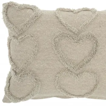 14" X 20" Gray Heart Cotton Throw Pillow