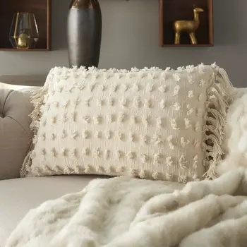 14" X 20" White Cotton Throw Pillow