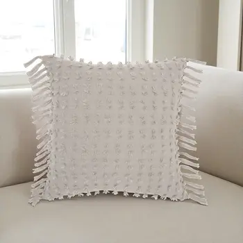 Tassel Detailed Gray Throw Pillow