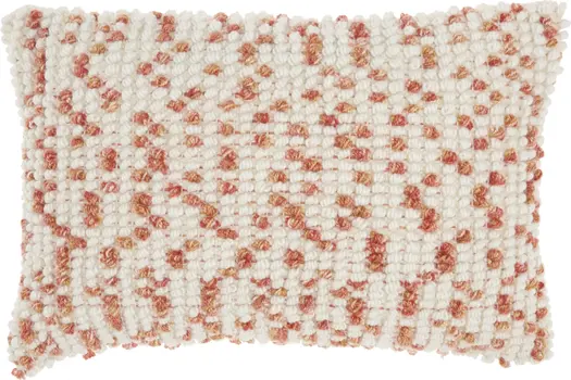 14" X 20" Coral and Beige Ribbed Indoor Outdoor Throw Pillow With Texture