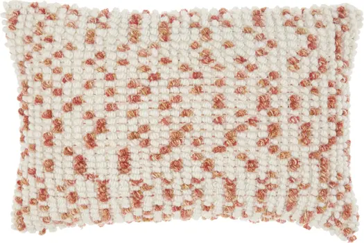 14" X 20" Coral and Beige Ribbed Indoor Outdoor Throw Pillow With Texture