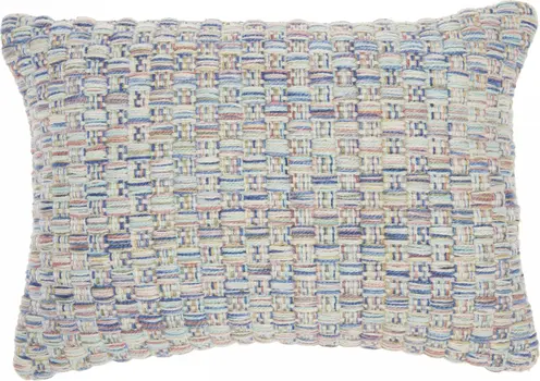 14" X 20" Blue and Off White Woven Indoor Outdoor Throw Pillow With Texture