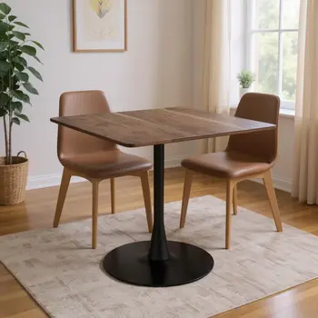 35" Square Steel Pedestal Base Dining Table