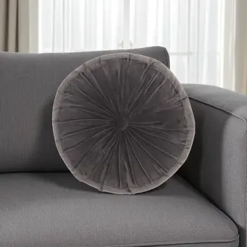 16" Dark Gray Round Tufted Velvet Throw Pillow