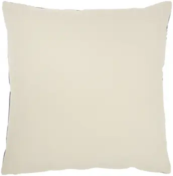 20" Ivory And Navy Blue Geometric Cotton Throw Pillow with Pompoms