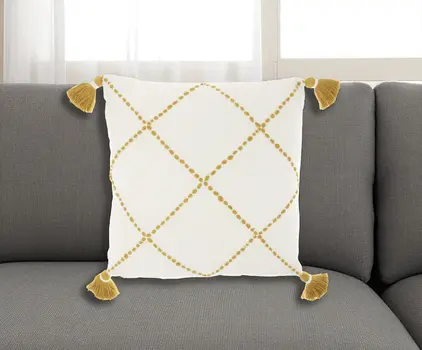 Boho Mustard Cotton Accent Throw Pillow