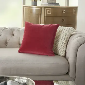 16" X 16" Red Solid Color Velvet Throw Pillow