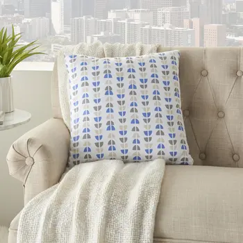 Blue And Taupe Geo Lines Throw Pillow