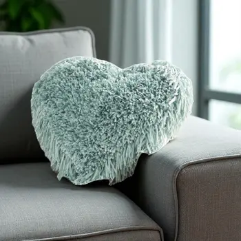 Heart Shaped Celadon Shag Accent Pillow