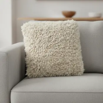 Fluffy Beige Shag Accent Throw Pillow