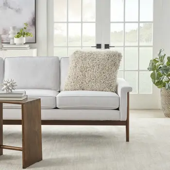 Fluffy Beige Shag Accent Throw Pillow