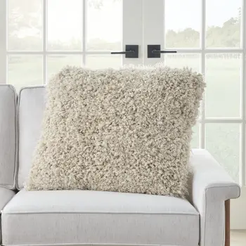 Fluffy Beige Shag Accent Throw Pillow