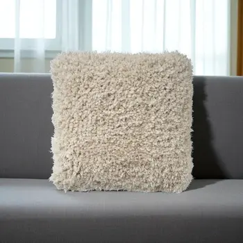 Fluffy Beige Shag Accent Throw Pillow