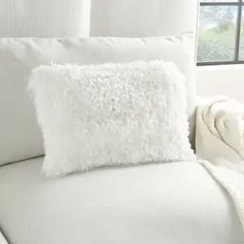 14" X 20" White Super Shaggy Throw Pillow