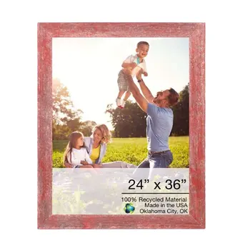 24" X 36" Rustic Farmhouse Red Wood Frame