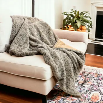 50" X 60" Brown and Taupe Faux Fur Animal Print Plush Throw Blanket