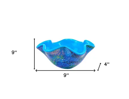 9" Modern Blue And Green Glass Centerpiece Bowl