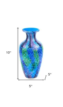 10" Blue and Green Glass Abstract Round Table Vase