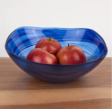 10" Modern Soft Square Blue Swirl Glass Bowl