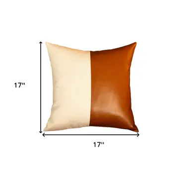Set of Two 17" Brown And White Faux Leather Throw Pillow Covers
