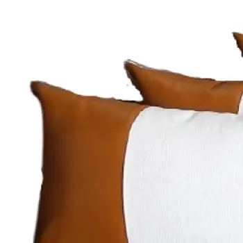 Set of Four 12" X 20" Brown And White Faux Leather Throw Pillow Covers
