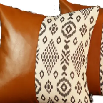 Set Of 4 Black And White Tribal Faux Leather Pillow Covers