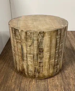 20" Beige Solid Wood Round End Table