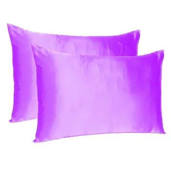 Violet Dreamy Set Of 2 Silky Satin Queen Pillowcases