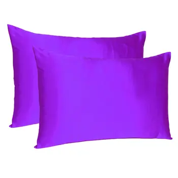 Set of Two Bright Purple Dreamy Silky Satin Queen Pillowcases