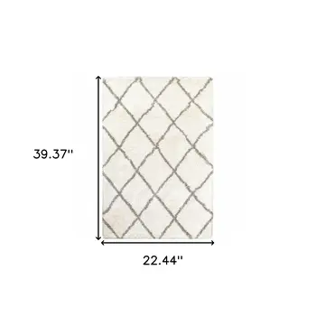 2' X 3' Ivory And Gray Geometric Lattice Scatter Rug