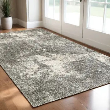 2' X 3' Gray And Ivory Distressed Abstract Scatter Rug