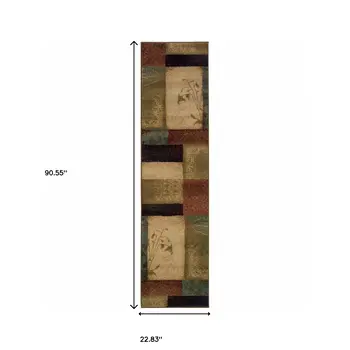2' X 8' Beige And Brown Floral Block Pattern Runner Rug