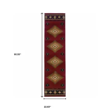 2' X 8' Red And Beige Ikat Pattern Runner Rug