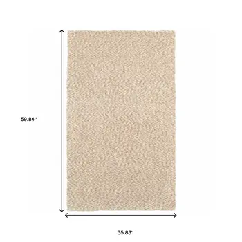 3' X 5' Beige Shag Hand Tufted Area Rug