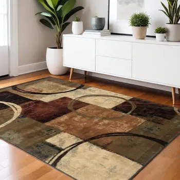 4' X 6' Brown And Black Abstract Geometric Area Rug