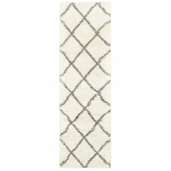 2' X 8' Ivory And Gray Geometric Lattice Runner Rug