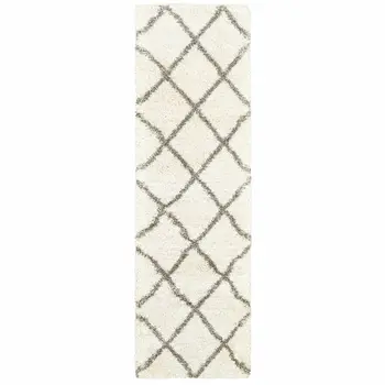 2' X 8' Ivory And Gray Geometric Lattice Runner Rug