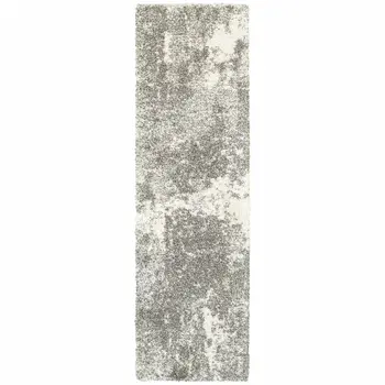2' X 8' Gray And Ivory Distressed Abstract Runner Rug