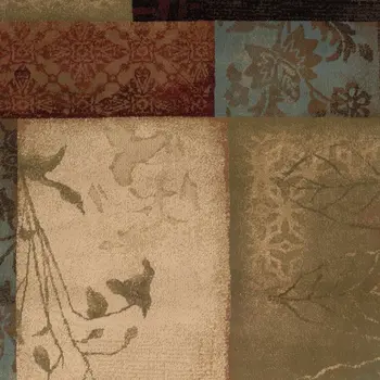 7' X 10' Beige And Brown Floral Block Pattern Area Rug
