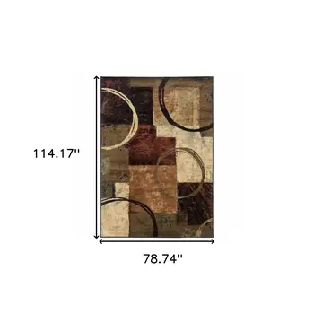 7' X 10' Brown And Black Abstract Geometric Area Rug