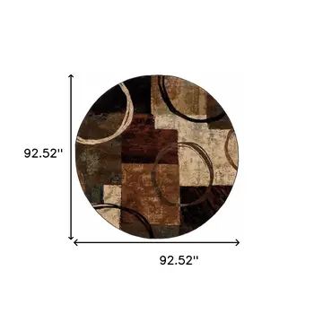 8’ Round Brown And Black Abstract Geometric Area Rug