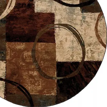 8’ Round Brown And Black Abstract Geometric Area Rug