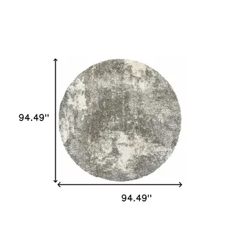 8' Round Gray And Ivory Distressed Abstract Area Rug